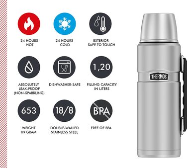 Термос Thermos Stainless King 1,2 л з ручкою, матова нержавіюча сталь