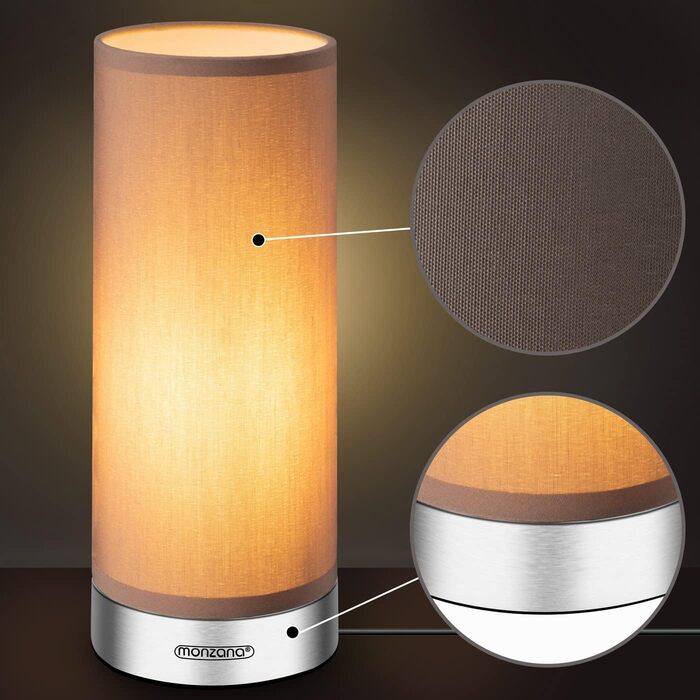 Настільна лампа Monzana 2 шт. з LED, димер, тканинний абажур, сенсорне керування, для спальні та вітальні, колір тауп, матова основа