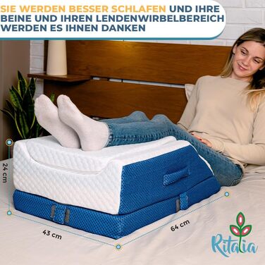 Ортопедична подушка Ritalia VENENKISSEN для ніг з memory foam – 3 положення, 64x43x24 см, блакитна