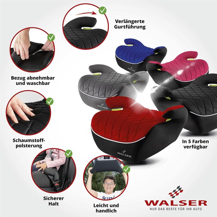 Дитяча автопідставка WALSER Premium Andy, 125-150 см, чорна, без ISOFIX, новий стандарт ECE R129 (2024), вузька, якість 'Дуже добре'