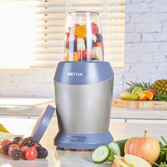 Блендер Petra NutriMax 1000Вт, для смузі, соків і кави, 2 чаші (800 мл/1 л), BPA-free, кришка, міксер для коктейлів