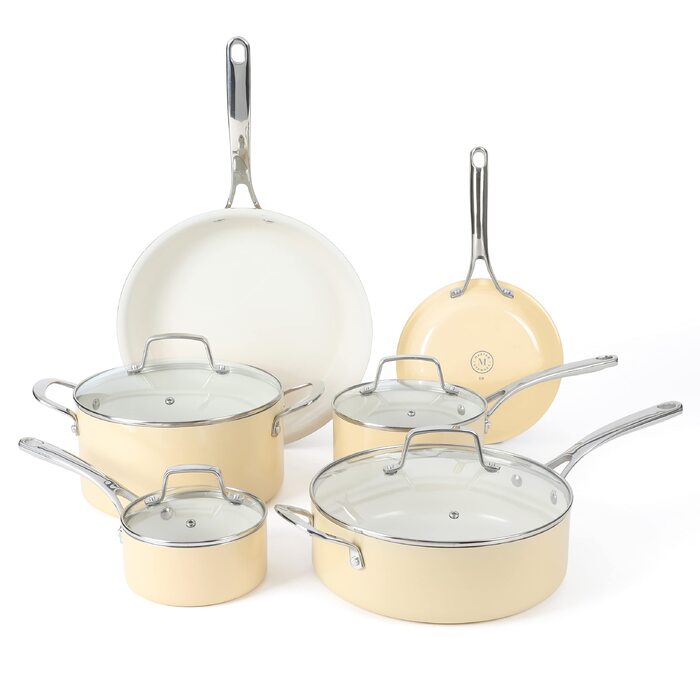 Набір посуду емальований Martha Stewart Lockton Premium 10 предметів: каструлі та сковороди з керамічним антипригарним покриттям (без PFA)