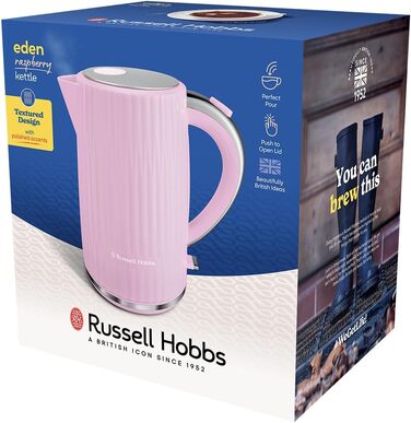 Електричний чайник Russell Hobbs Eden Raspberry 27362-70, 1.7 л, 2400 Вт, малиновий, зі сталевими акцентами та фільтром від накипу