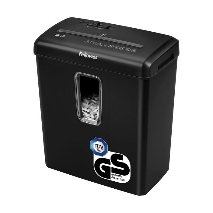 Шредер Fellowes Powershred FS-6C для дому та офісу, знищення документів (P4, 6 листів, перехресне подрібнення), чорний, 15л корзина, знищує картки та скріпки