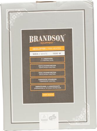 Керамічний обігрівач Brandson 1500 Вт, енергоощадний, безшумний, 2 режими, для ванної кімнати, плавне регулювання температури, термозахист, сріблясто-білий