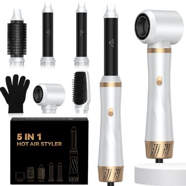 Hairstyler 5 в 1 Coandă-ефект: Фен-щітка, автоматичний локон, об'єм, сушка - перламутрово-білий (350г)
