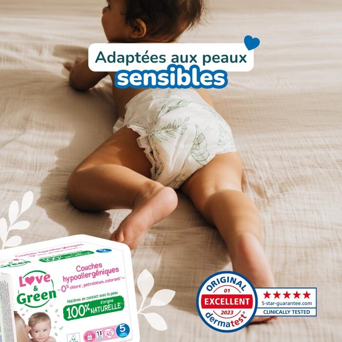 Екологічні підгузки Love & Green Liebe & Grüne, розмір 5, на пояс, запас на 1 місяць