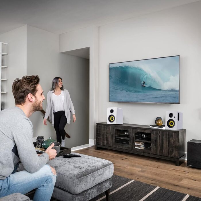 Sanyun SW206: 4-дюймові Hi-Fi акустичні колонки з режимом Studio, 80W, Bluetooth 5.4, USB DAC, для програвачів, TV, PC, MDF корпус, білі