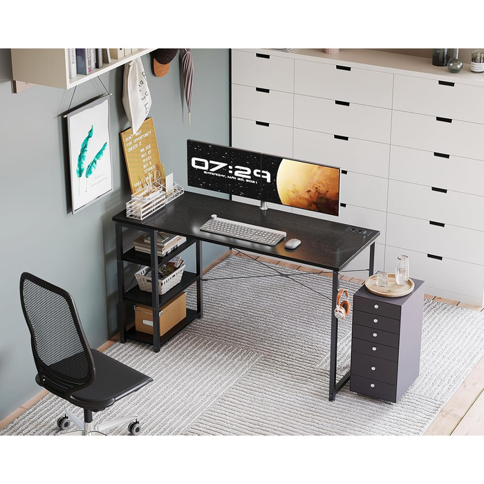 Комп'ютерний стіл ODK 120x40x75 см з розетками, USB, реверсивною полицею, для офісу та вітальні, коричневий