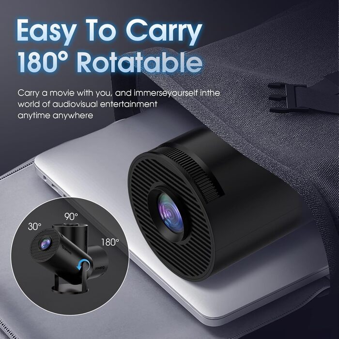 Смарт-проектор Mini Beamer 4K Full HD 1080P з WiFi 6 та Bluetooth 5.2, автокоррекция трапеції, поворот на 180°, підтримка HDMI/TV Stick/Laptop, чорний