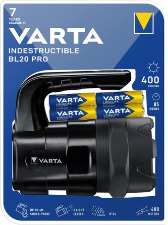Ліхтар-ліхтар VARTA LED Indestructible BL20 Pro, 6 Вт, 6x AA, робочий, ударостійкий, захист від пилу та вологи, два режими