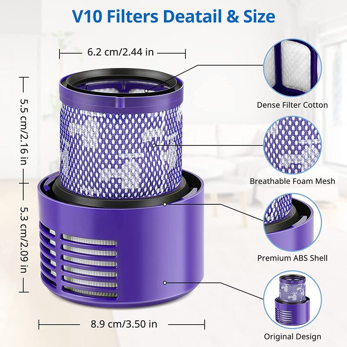 Миючий фільтр JORAIR для пилососа Dyson V10 SV12, сумісний із Absolute, Animal, Total Clean, Motorhead, змінний фільтр, набір 2 шт, заміна DY-969082-01