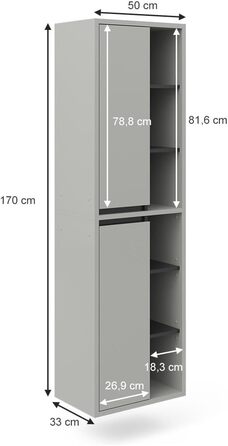 Пенал для ванної Vicco Viola, антрацит, 50x170 см, з дверцятами і відкритими полицями