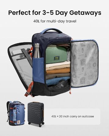 Дорожній рюкзак tomtoc 28L/40L для подорожей та літака, TSA-сумісний рюкзак для ручної поклажі (Coastal Blue-ripstop)