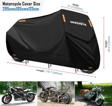 Водонепроникний чохол для мотоцикла та скутера VANSHEIM XXL 295x105x125 см, захисна накидка для вулиці