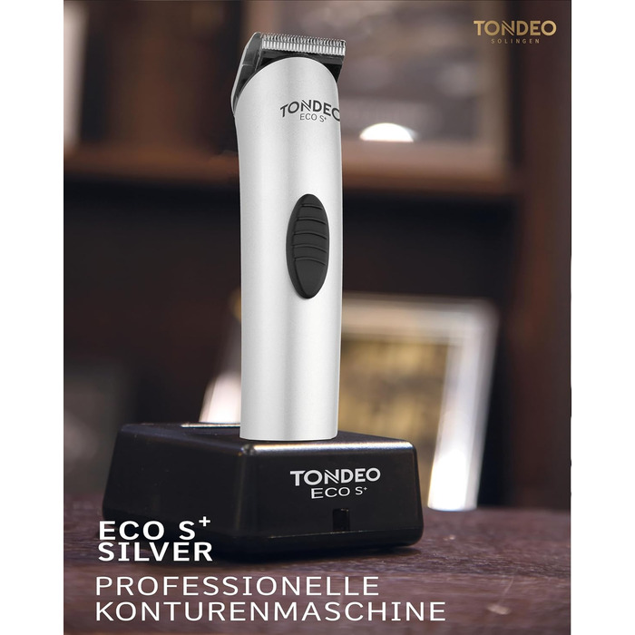 Професійна машинка для стрижки волосся TONDEO ECO S PLUS SILVER з підставкою для зарядки та насадками для 4 довжин