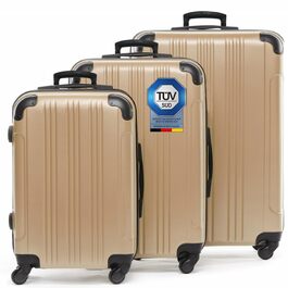 Набір валіз FERGÉ QUÉBEC 3 шт. з жорстким корпусом (Handgepäck, L, XL) – валіза-тролі, 4 колеса, 100% ABS, Champagner