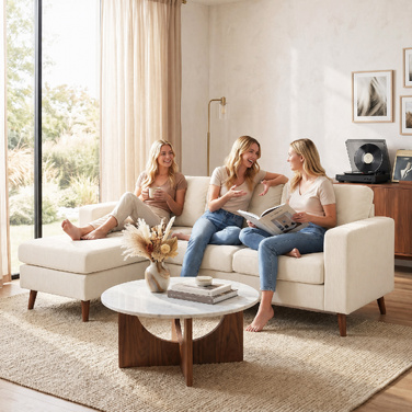 Кутовий диван Ecksofa (192 см), 3-місний, з реверсивним шезлонгом, велюр-кордуロイ, для маленьких кімнат, кремово-білий