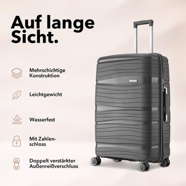 Валіза Travel One Hartschalen – Набір валіз 3 шт (32/60/98л), кодовий замок, 360° колеса, антрацит