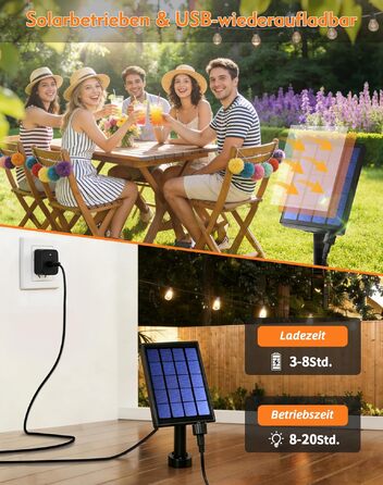 Сонячна гірлянда LED для вулиці 15м, G40, пластик, з пультом ДУ, 8 режимів, водонепроникна IP44