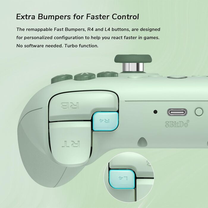 8BitDo Ultimate 2C: Бездротовий контролер для ПК Windows та Android, 1000 Гц, Hall-ефект, Turbofunktion (Зелений)
