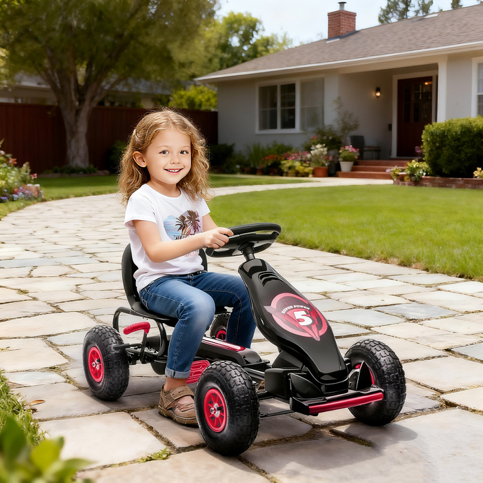Дитячий карт, Kinder Gokart, з педальним приводом, регульоване сидіння, для використання в приміщенні та на вулиці, від 5 років, червоно-чорний, 121 x 58 x 61 см