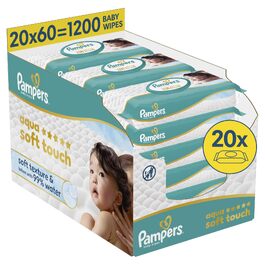 Дитячі вологі серветки Pampers Aqua Soft Touch, 60 шт, 15 упаковок