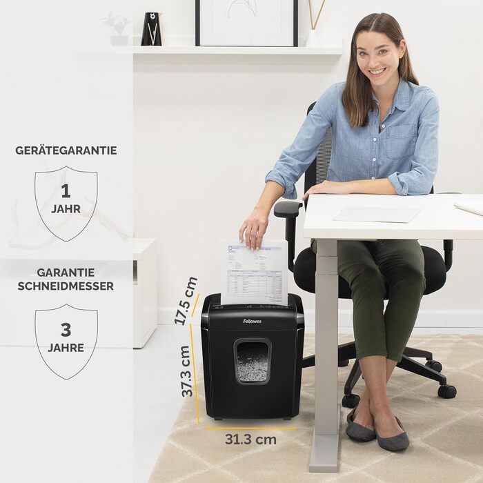 Шредер Fellowes Powershred FS-6C для дому та офісу, знищення документів (P4, міні-шредер), кошик 15л, чорний