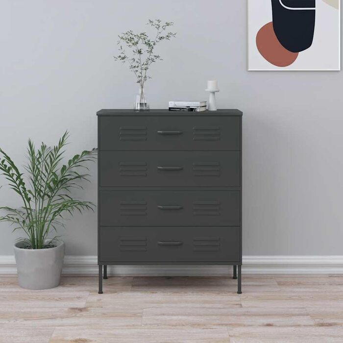 Комод з 4 шухлядами Sideboard, багатоцільова шафа-тумба зі сталі, антрацит, 80x35x101.5 см