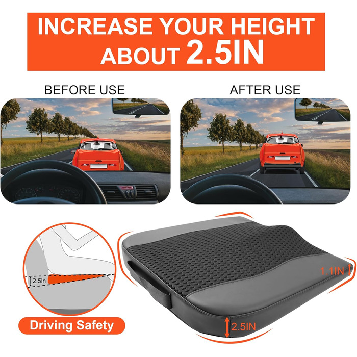 Автомобільна подушка Lofty Aim з Memory Foam для водія: підтримка спини, зняття болю при ішіасі, чорний 4D Mesh. Для автокрісла, офісного крісла, візка.