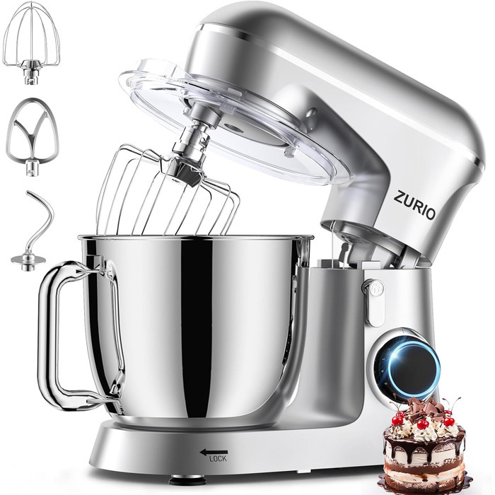 Кухонна машина Zurio 5.5L: міксер, планетарний міксер, 1300W, 10 швидкостей, з набором аксесуарів (крюк, вінчик, міксер)