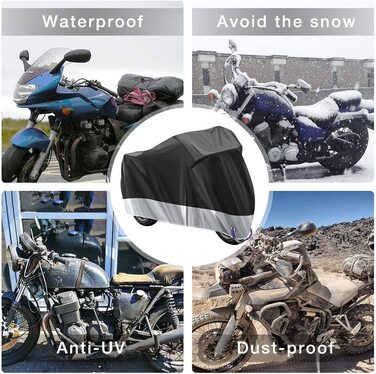 Моточохол водонепроникний 3XL 265x105x125 см, захисний тент для мотоцикла Harley-Davidson, Suzuki, Yamaha, 210D Оксфорд, для вулиці, проти подряпин, сріблястий