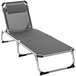 Outsunny Sun Lounger Садовий шезлонг Alu Fabric Шезлонг Relax Lounger 5-позиційний регульований складний ергономічний сітчастий тканина сірий 170 x 60 x 76 см