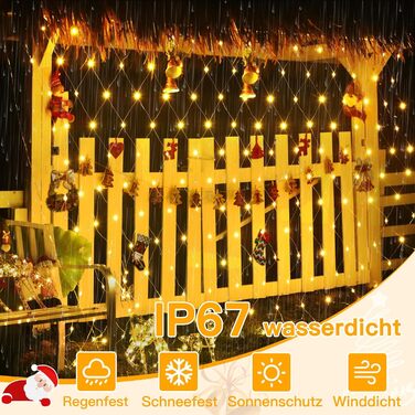 Світлодіодна сітка Ollny 3x2м, 200 LED, тепле біле світло, для вулиці та кімнати, з пультом, таймером, водонепроникна IP67, 8 режимів, для кущів, саду, балкона
