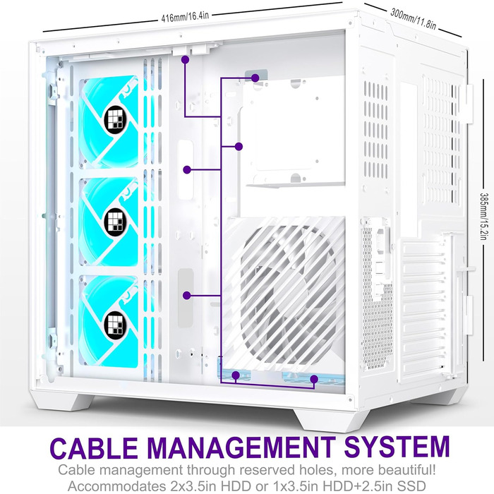 Ігровий корпус FOIFKIN F600 ATX Mid-Tower, 6 ARGB PWM вентиляторів, панорамне скло 270°, Type-C, білий