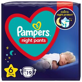 Нічні підгузки-трусики Pampers Night Pants, розмір 6 (15+ кг), 19 шт. — максимальний захист на ніч