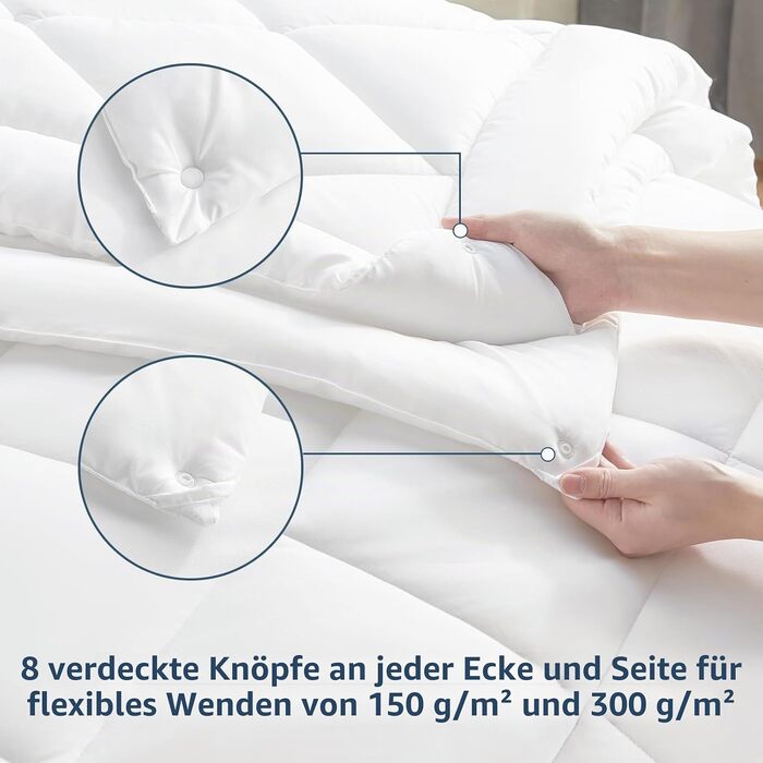 Комплект всесезонних ковдр WAVVE 200x220 см, 2 частини (літня 150 г/м² та цілорічна 300 г/м²), зимова ковдра 450 г/м², мікрофібра, біла