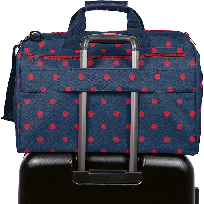 Сумка Reisenthel Allrounder L Pocket, універсальна дорожня та робоча докторська сумка з кишенею, для подорожей, роботи та відпочинку, з функцією кріплення на валізу, червона з принтом Mixed Dots