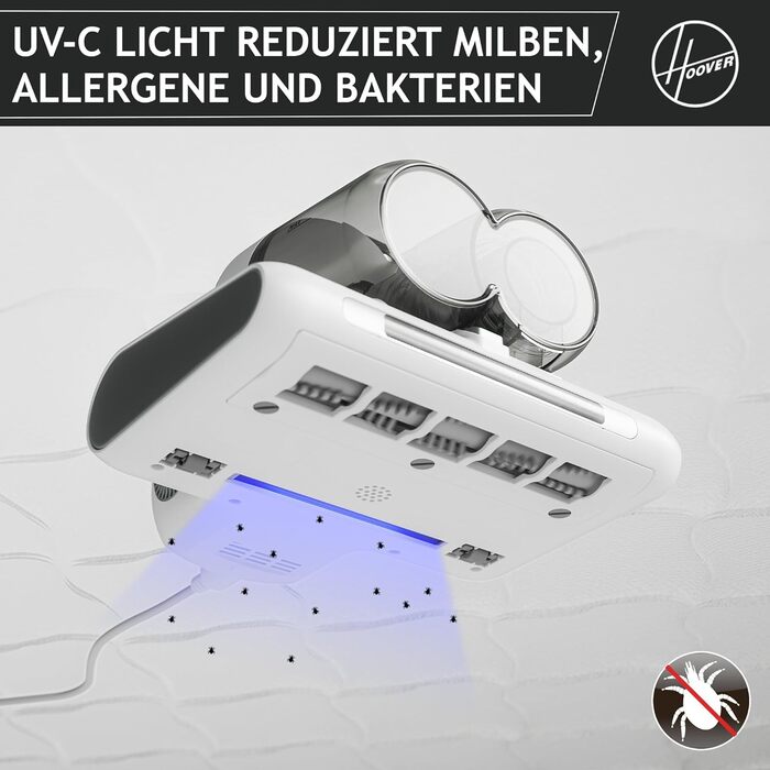 Пилосос для матраців і оббивки Hoover HMC510UV 4-в-1 з УФ-ліхтарем, сенсором пилу та функцією сушки — проти пилових кліщів, бактерій, алергенів і цвілі