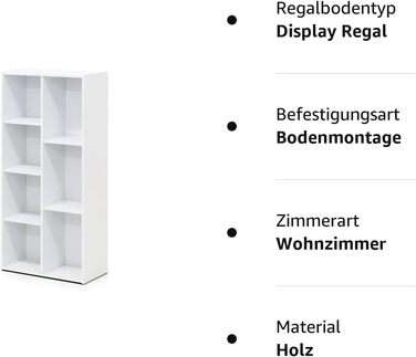 Стелаж Furinno Luder, 7 секцій, двосторонній, білий, відкритий