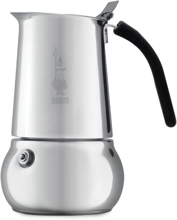 Кавоварка Bialetti Kitty на 4 чашки, 200 мл, з нержавіючої сталі, для всіх плит, окрім індукції, срібляста