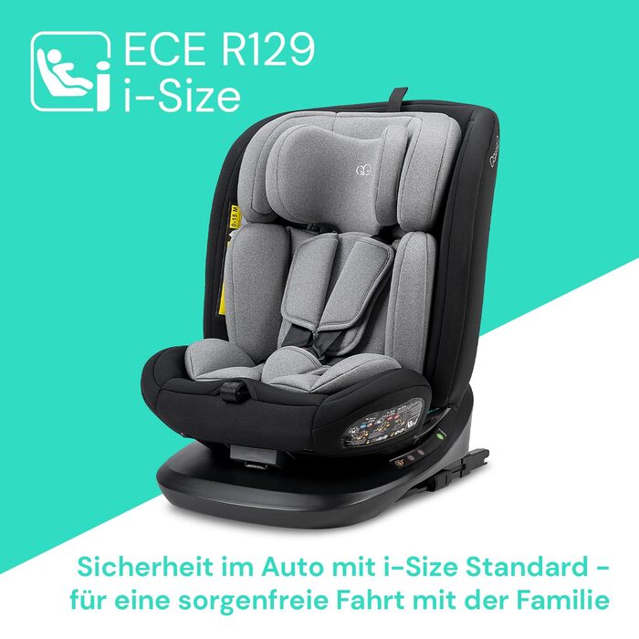 Дитяче автокрісло Booboo Safety Lissabon i-Size, обертове, 40-150 см, Reboarder з Isofix, чорний-сірий