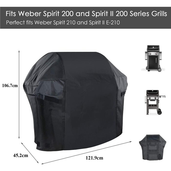 Чохол для гриля GFTIME 122x45x107 см для Weber Spirit I & II E/S-210/220, водонепроникний 600D, захисна накидка для газового гриля