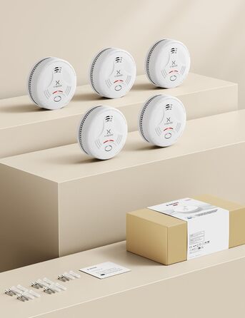 Датчик диму X-Sense з батареєю на 10 років, сертифікований TÜV Rheinland, з функцією вимкнення звуку та самотестування, SD11, набір 5 шт, білий