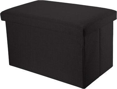 Складана пуф-скриня INTIRILIFE 78x38x38 см, чорна, діамант, з відділенням для зберігання, тканина під льон, багатофункціональний пуф-куб, підставка для ніг, органайзер, банкетка
