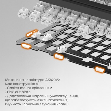 Бездротова механічна клавіатура Ajazz AK820 V2 White Peach Switch (AK820-V2-WP-S-BG)