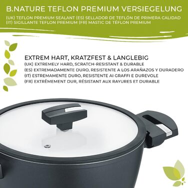 Каструля Berndes Balance b.nature з нержавіючої сталі з екологічним покриттям з кварцу, кришкою зі скла, індукційне дно, стійка до подряпин (24 см)