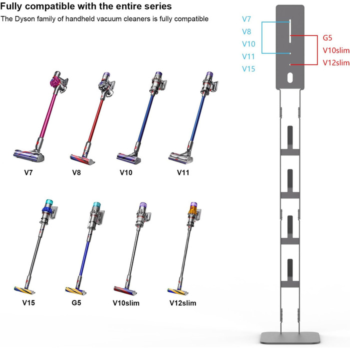 Підставка для пилососа Dyson V15 V12 V11 V10 V8 V7 V6 та серії DC — Стійка для зберігання з вугільцевої сталі з антиковзаючим дизайном