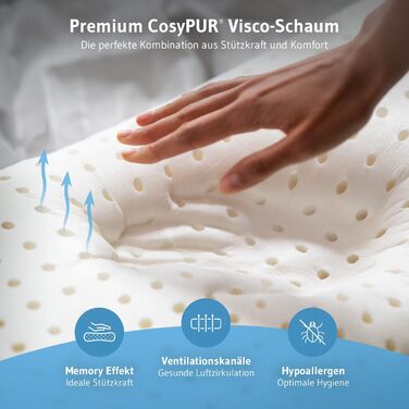 Ортопедична подушка для тих, хто спить на боці Acamar Thermic Ivory, комплект з чохлом, для профілактики болю в шиї, з піною з пам'ефекту, ергономічна подушка з термо-чохлом Acamar