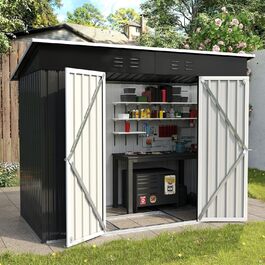 Садовий будинок UDPATIO металевий 4 м³ 228x121x181 см для двору, гараж для велосипедів, оцинкована сталь, двері з замком, темно-сірий